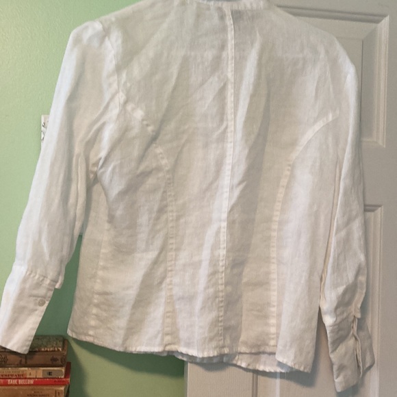 100% linen button up down blouse collar luxe summer Tracy M - Picture 6 of 7